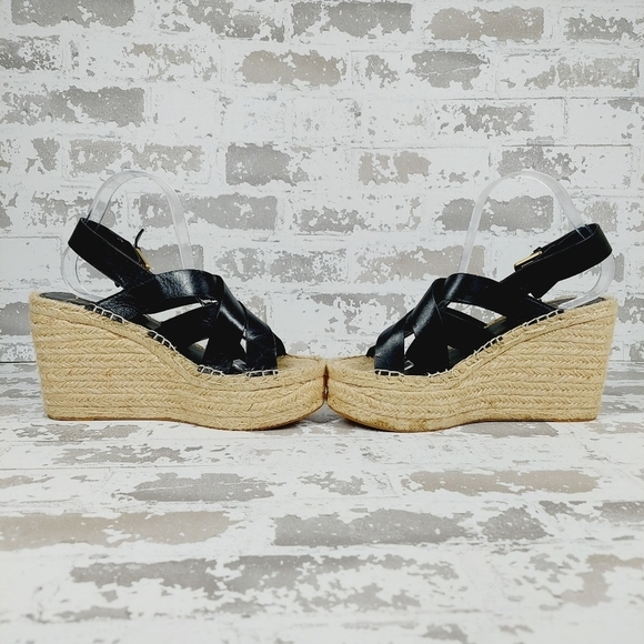 Marc Fisher Alenni Black Leather Espadrilles Wedges Sandals M1010 - Picture 7 of 13